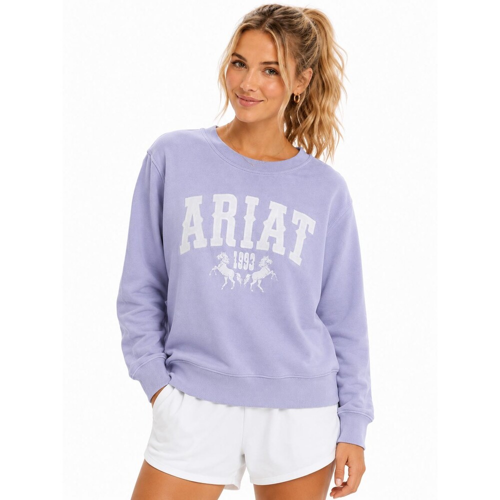 Ariat Sweatshirt Size Large Lavender Logo Horse Equestrian Western Crewneck